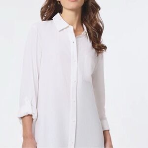Jones New York Women’s White LINEN Button Down Shirt Roll Tab Sleeve Sz XL